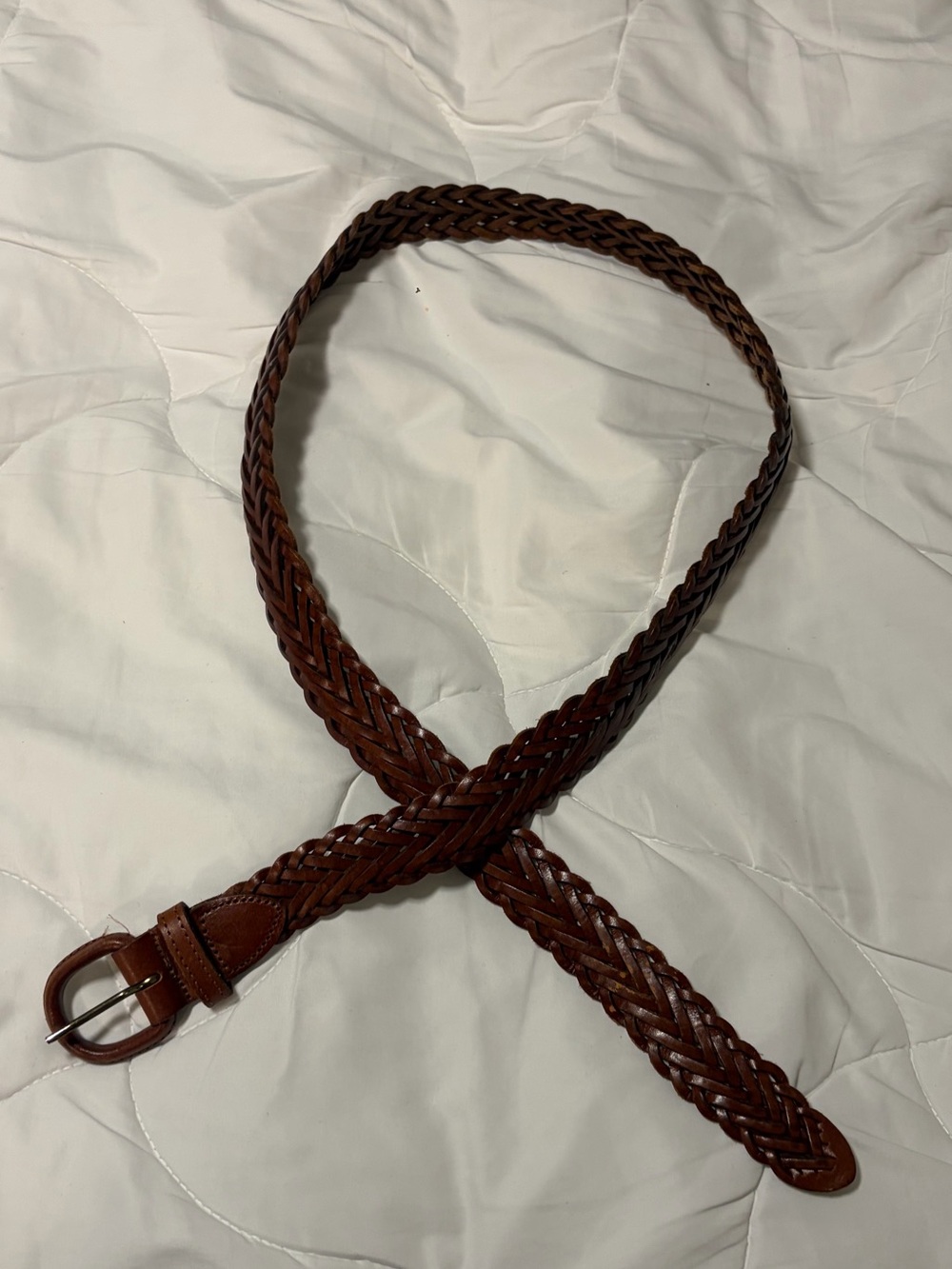 Braided Woven Leather Belt — Chestnut Brown